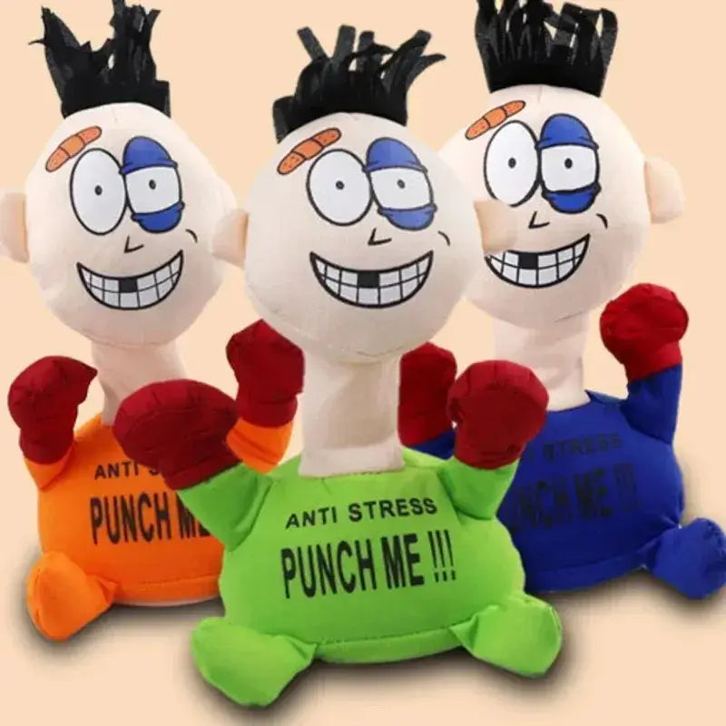 Punch Me Stress Relief Plush Toy trio in bright colors, perfect for stress relief at parties and events.